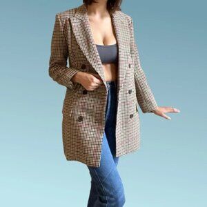 Like New WILFRED MARGAUX BLAZER DOUBLE BREASTED CHECK PLAID Sz 00